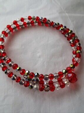 Handcrafted Red Crystal Coil Wire Wrap Bracelet